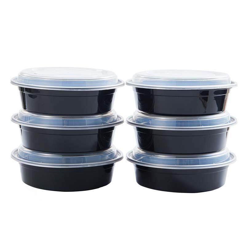 円形プラスチック食品保存皿 24 oz PPプラスチック マイクロ波対応 円形 黒 使い捨てテイクアウト